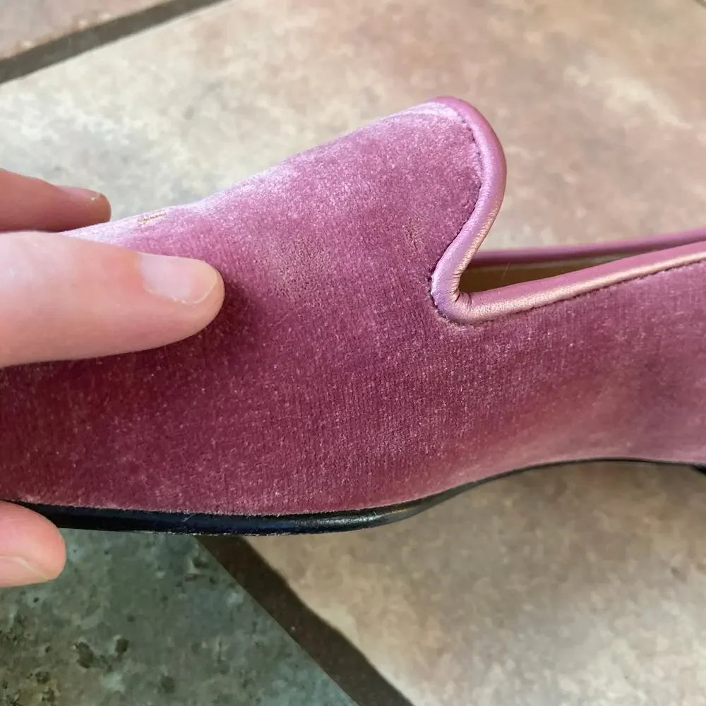 Jon Josef Womens Pink Velvet Vermont Ski Smoking Flat Gatsby Loafers Size 6 RARE